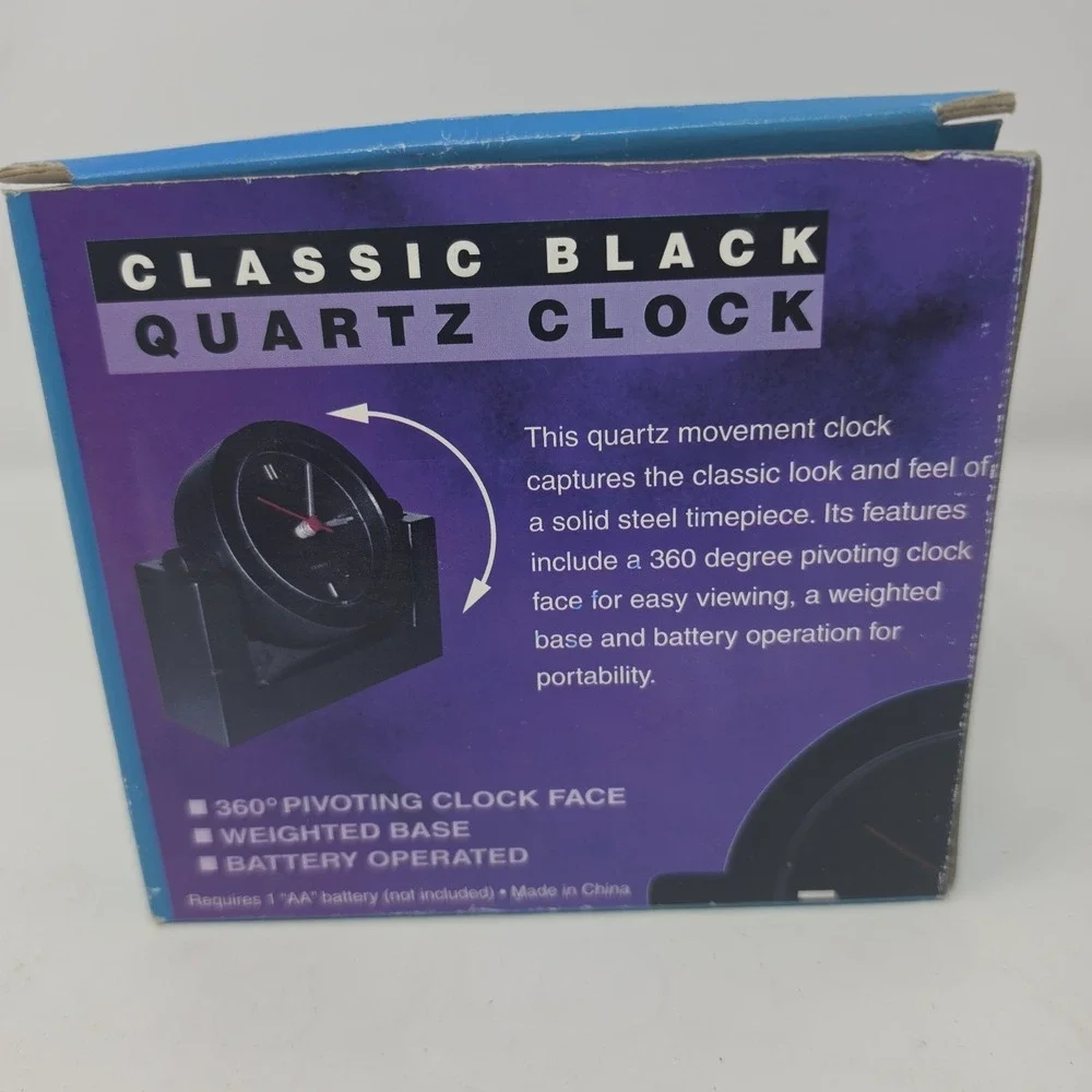 Classic Black Quartz Desk Top Clock 5x5 Inches - New Old Stock